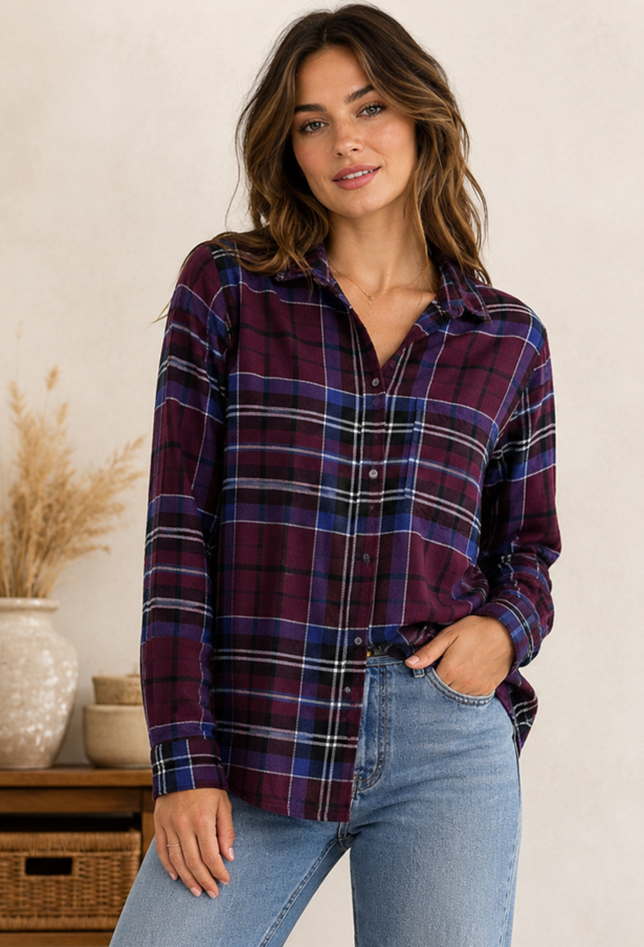 American Eagle Ahh-mazingly Soft Boyfriend Fit Plaid Flannel Shirt Sz M Preppy